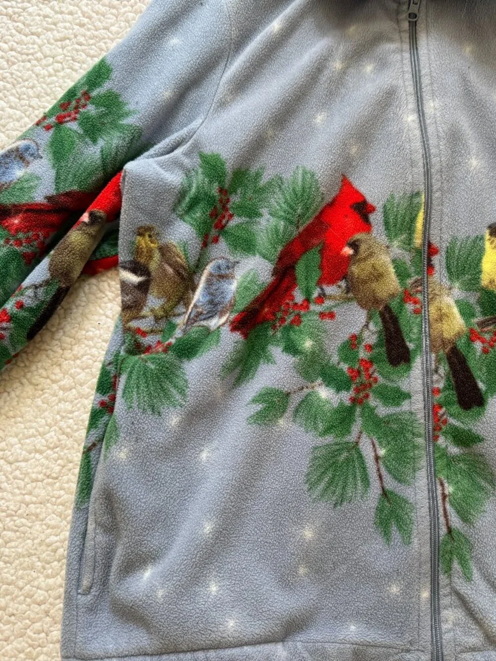 winter birds fleece jacket - Picture 3 of 5